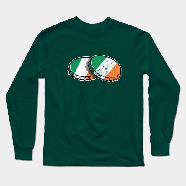 St. Patrick's Day Irish Stout Bottle Caps Long Sleeve T-Shirt by Hixon House